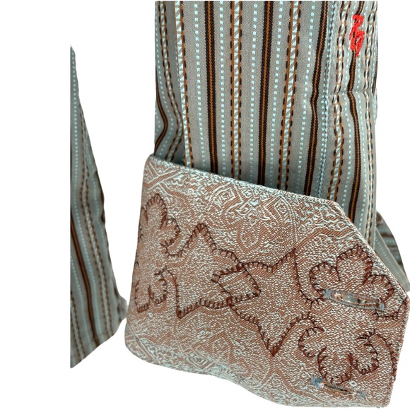 Robert Graham Long Sleeve Button Down Shirt w/Flip Cuffs Green & Brown Stripes - Picture 10 of 12